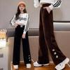 Girls' Sping Autumn Fleece-lined Wide-Leg Casual Pants - Stylish & Cozy for Middle and Big Kids
