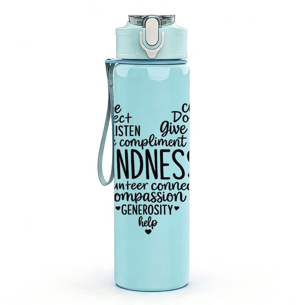 1PC Heart Filled With Kindness Quote Print 750ml Color Plastic Sports Water Bottle Leakproof Flip Straw Lid Suitable for Sports Office Home Use