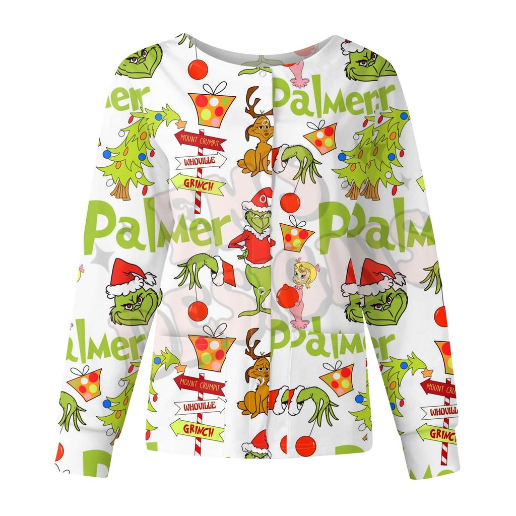 Women's Casual Fashion Long-Sleeve Single-Breasted Christmas Print Jacket