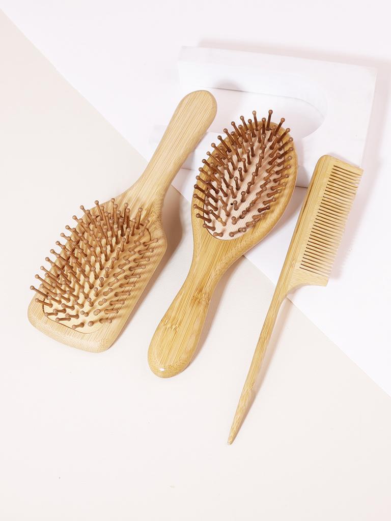 Natural bamboo hair brush set, anti-static fine toothed comb, scalp massage wooden paddle brush,Special for real hair wigs