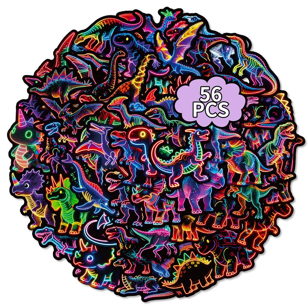 56 Neon Colorful Retro Dinosaur Graffiti Stickers Creative Handmade Stickers