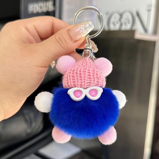 Yousheng Keychain Plush Rabbit Fur Cartoon Doll Shape Bag Charm Car Keychain Decorative Accessory Emotional Support Gift