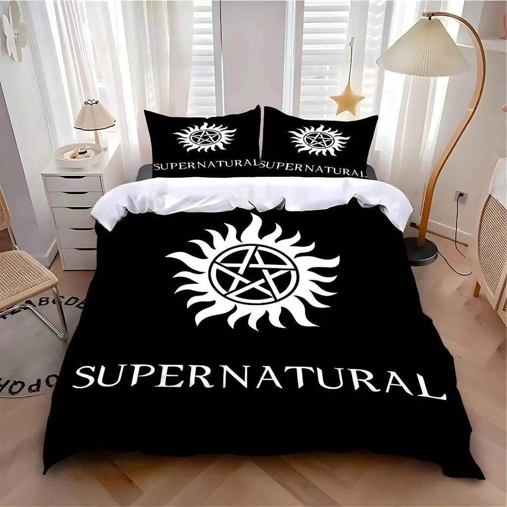 Set Biancheria da Letto Logo Supernatural Copripiumino Set Letto Coperta Federa Piumone King Queen Size Ragazzi Adulti Set Biancheria da Letto