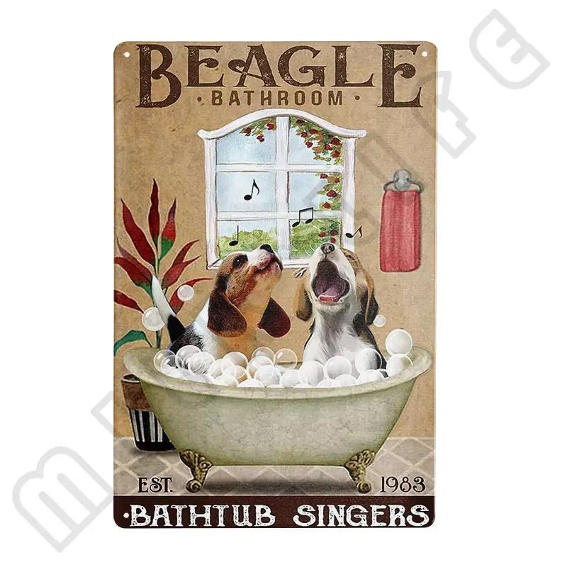 Funny Beagle Dog Metal Tin Sign Plate Retro Art for Bathroom Kitchen Restaurant Dessert Shop Pet Shop Farmhouse Home Room Decor