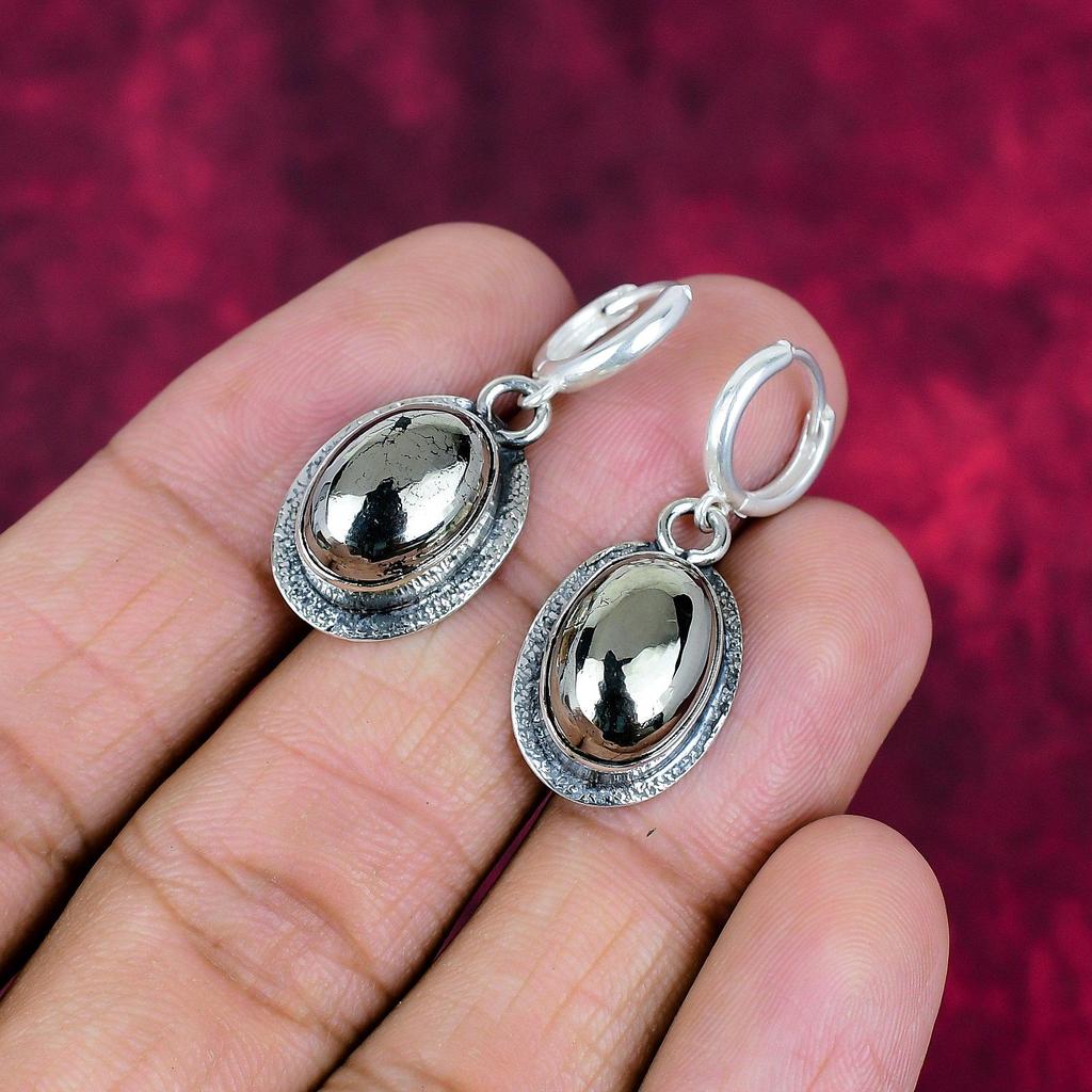 Golden Pyrite Earrings Handmade Gemstone Jewelry, 925 Solid Sterling Silver Earrings Antique Jewelry, For Engagement Gift