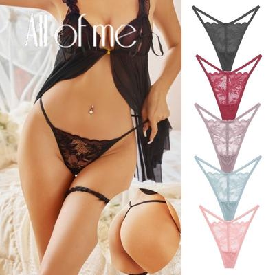 Women  Thongs Sexy Low-Waist G-string Lace Floral Panties Bikini Lingerie Soft and Comfortable