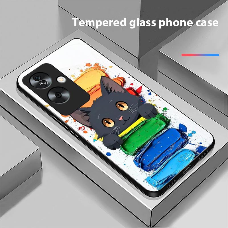 

Цветной кирпичный медведь для Oppo A79 5G 58 78 74 60 4G Reno 11F Realme GT 6 11 Note 50 10 C55 X2 Закаленное стекло Черный чехол для телефона For Oppo A79 5G