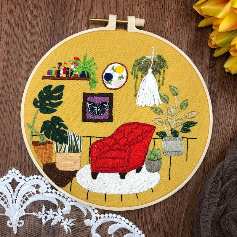 Embroidery Kit DlY Cross Stitch Manual Fabric Art Material Package Full Range of Stamped Material Bag Include Bamboo Hoop Thread