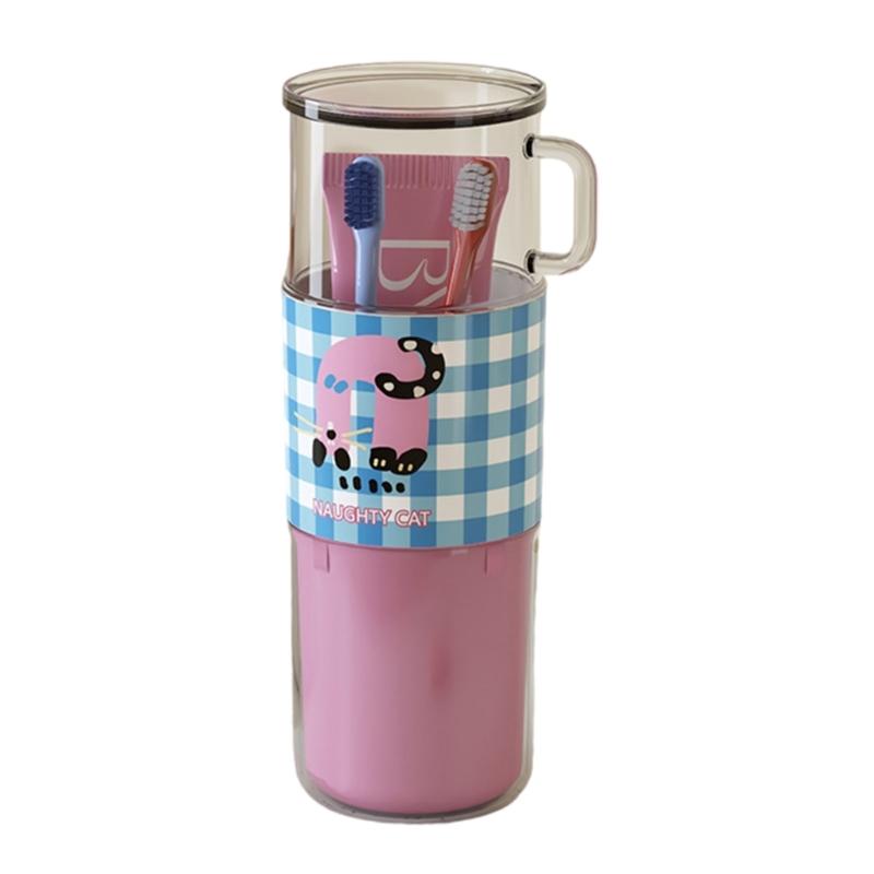 

Portable Travel Mouthwash Cup with Handle Lightweight Design Multifunction Toothbrush Holder Case For Home Outdoor Use розовый