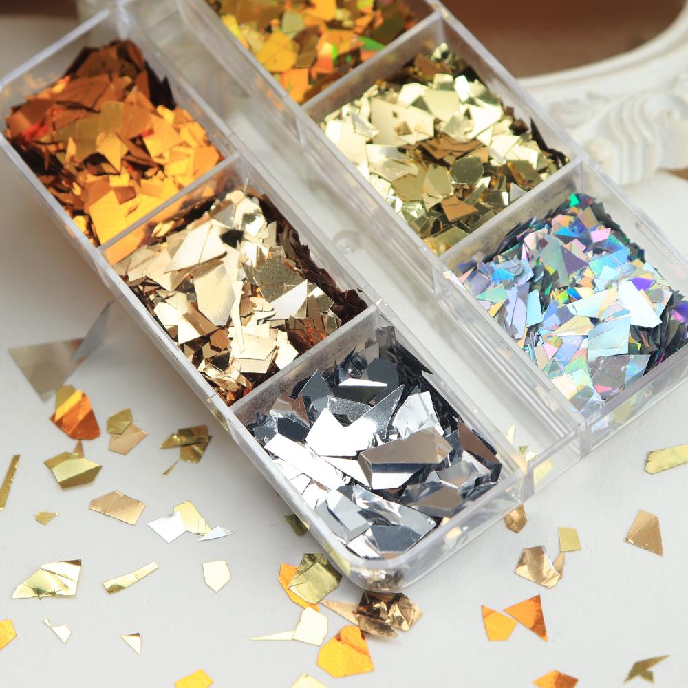 6 Grids Glitter Irregular Nail Sequin Decoration, Autumn and Winter DIY Nail Design Supplies, Nail Art Supplies for Women and Girls Decoration Parts