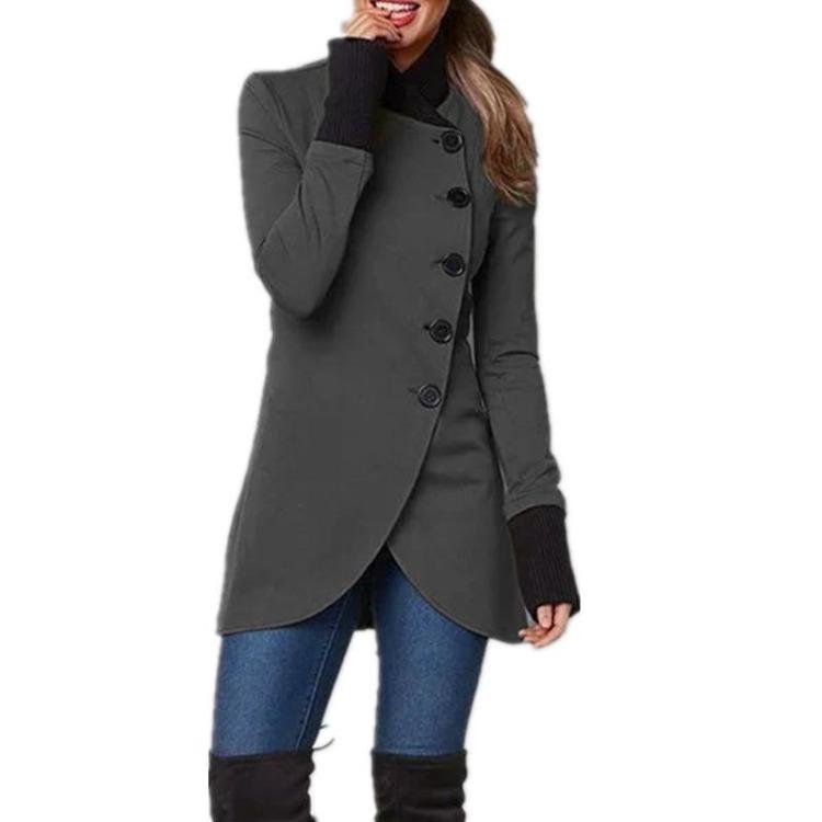 

Women Long Sleeve Single Breasted Jacket Solid Color Split Hem Winter Autumn S