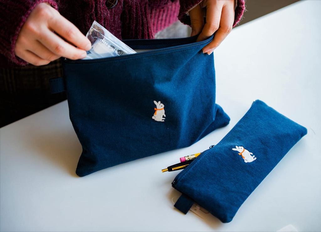 Concise Pencil Case Cloth Pencil Case Rabbit Navy Blue 547624