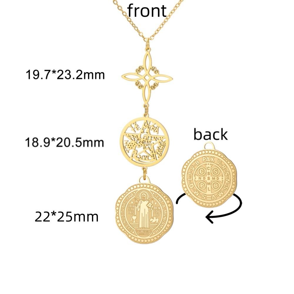 St. Benedikt Pentagramm Halskette Edelstahl Hexenknoten Religiöser Schmuck mit Tetragrammaton Symbol für Schutz