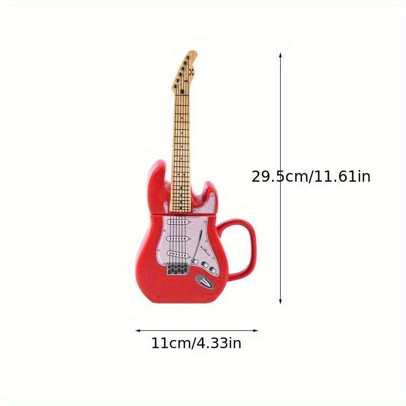 Electric Guitar Shaped Ceramic Mug with Music Notes , 3D Novelty Coffee Cup for Music Lovers, Vibrant Red/Blue Design, Durable Gift for Musicians,