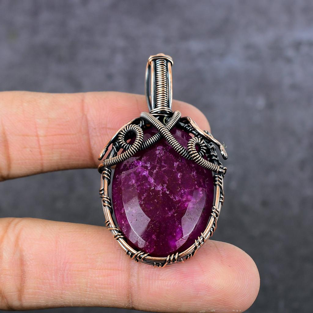 Ruby(Simulated) Gemstone Copper Wire Wrap Jewelry Pendant 2.17" i6b89