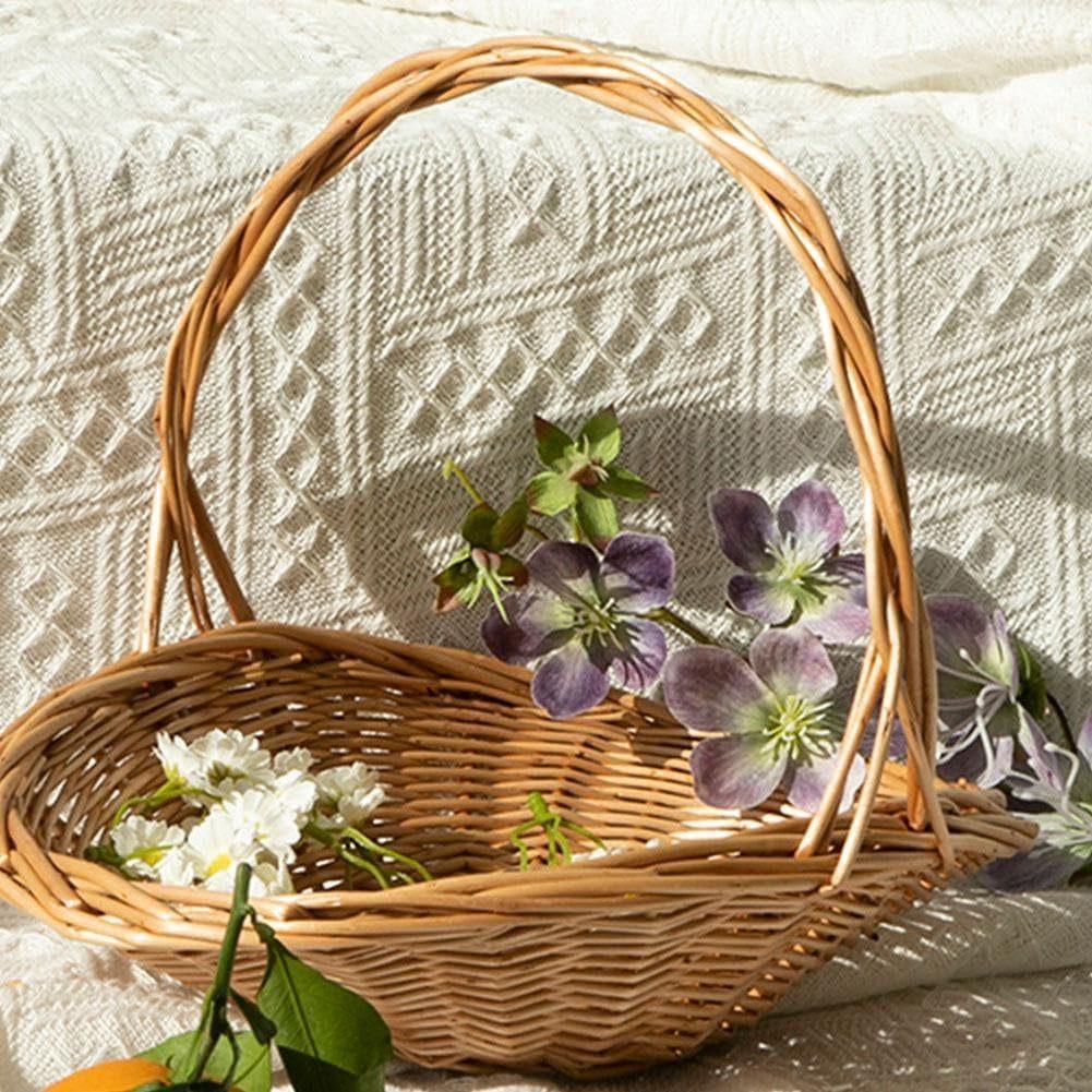 Cesta de Cosecha de Mimbre Tejida a Mano con Asa Cesta Portátil de Almacenamiento para Recolección de Flores Verduras y Flores Almacenamiento en Casa