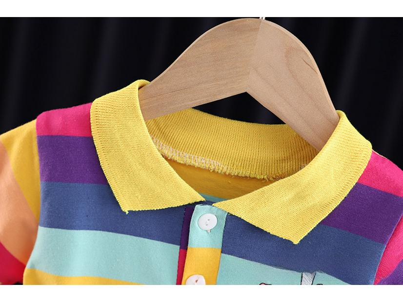 Stylish Infant Girls' Summer Dress: Lapel, Striped, Pleated Skirt for Ages 1-3