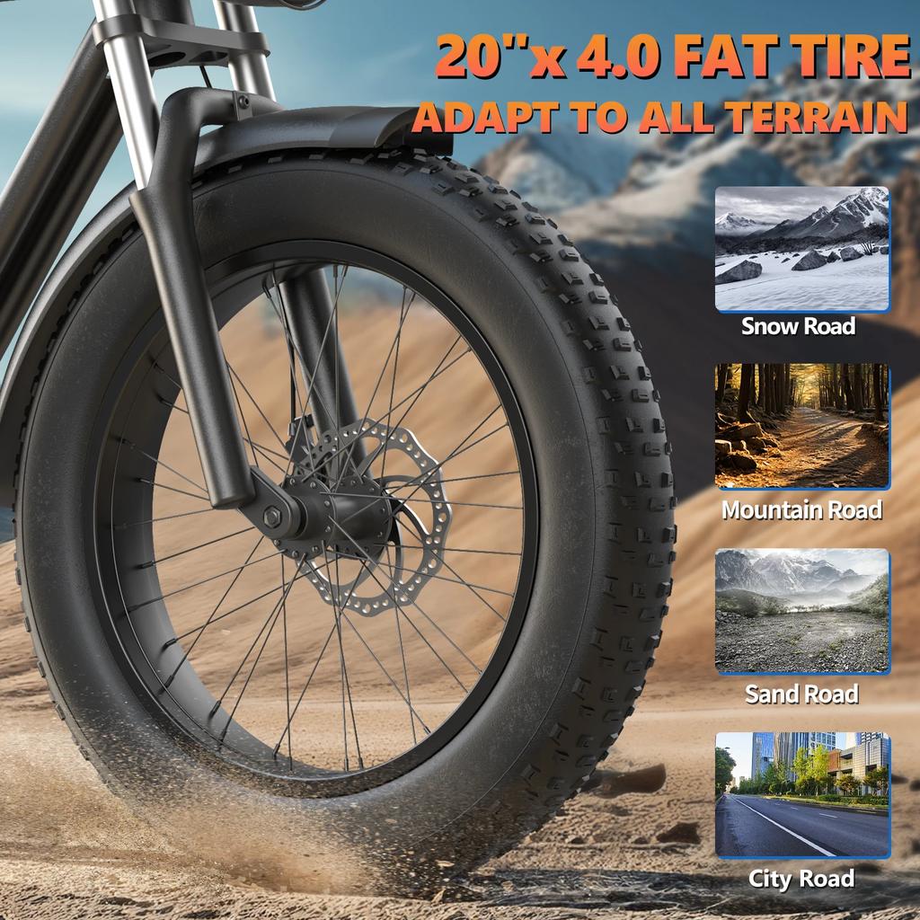 KICKWEY K7 Bicicletta Elettrica per Adulti 1500W Batteria 48V23Ah Ruote Grasse da 20 Pollici Bicicletta Elettrica da Uomo per Tutti i Terreni