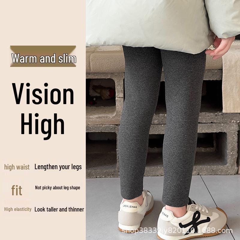 

Barbie High-Waist Kids Black Shark Pants: Warm, Slimming, Versatile Vertical Stripe Leggings for Autumn & Winter 120 cm темно-серого