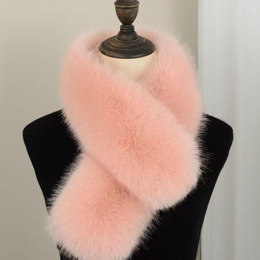 Soft Plush Faux Fur Scarf Fake Fox Hair Fur Neck Warmer Fashion Cross Scarf Women