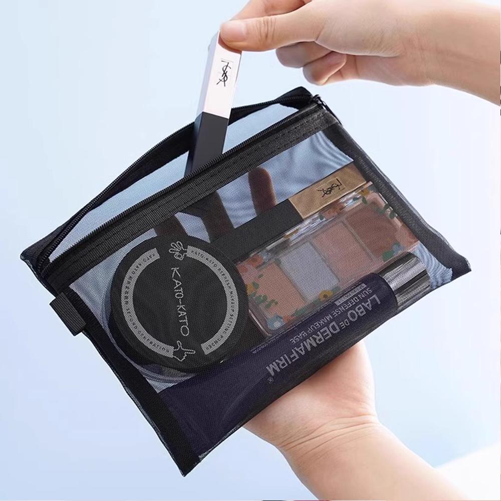 Mesh Clear Cosmetic Bags Square Zipper Bag Makeup Bag Pencil Cases Wash Pouch Portable Travel Toiletry Organizer Storage Pouch