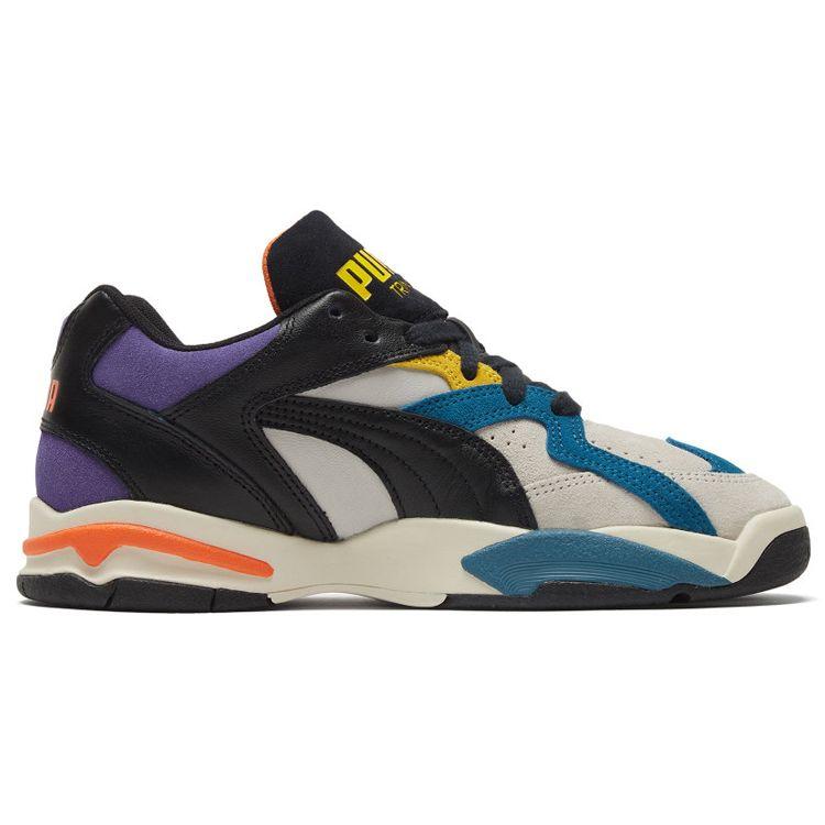 Puma Performer Pantofi sport unisex din piele vintage cu șireturi, cu talpă joasă, stil tată, sneaker Gri Negru Albastru 374129-02