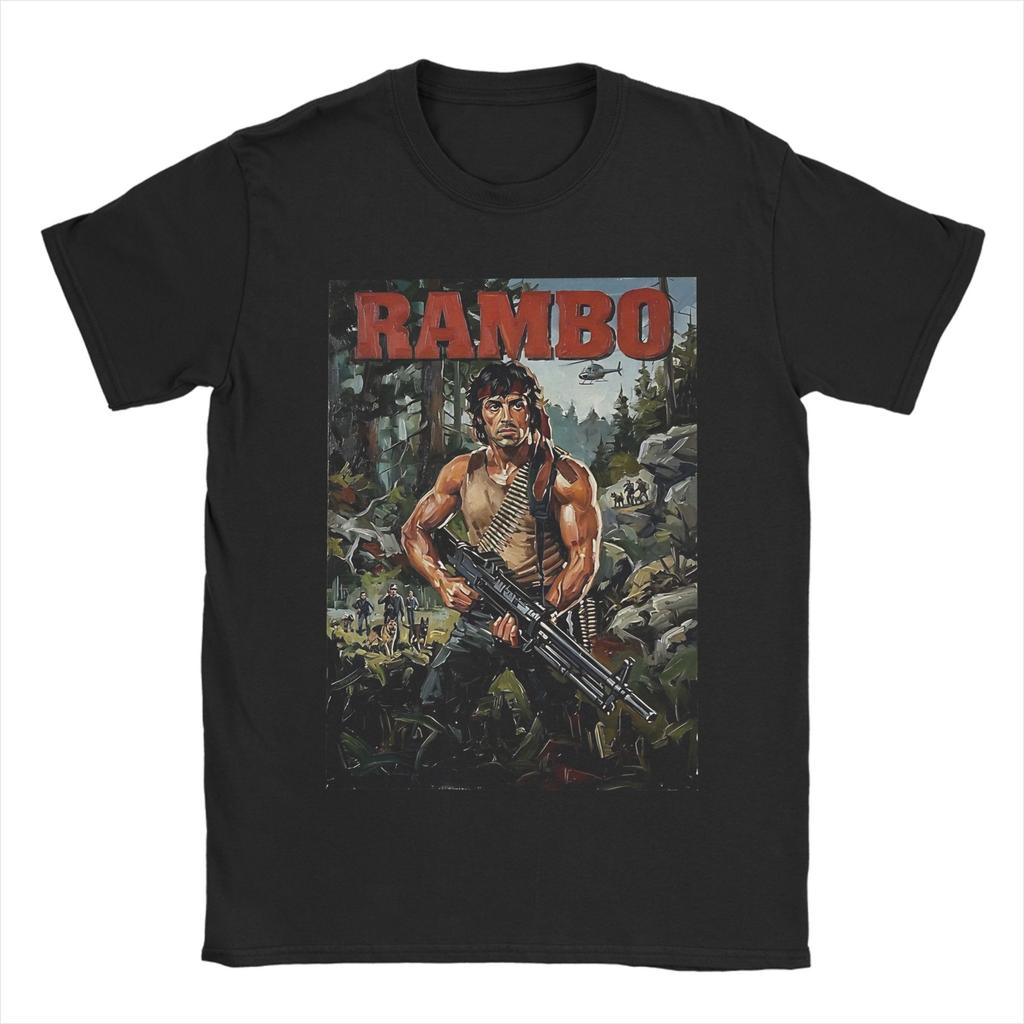 John Rambos Theme T Shirts for Unisex Pure Cotton Vintage TShirts Crewneck Tee Shirt Short Sleeve Clothing New Arrival
