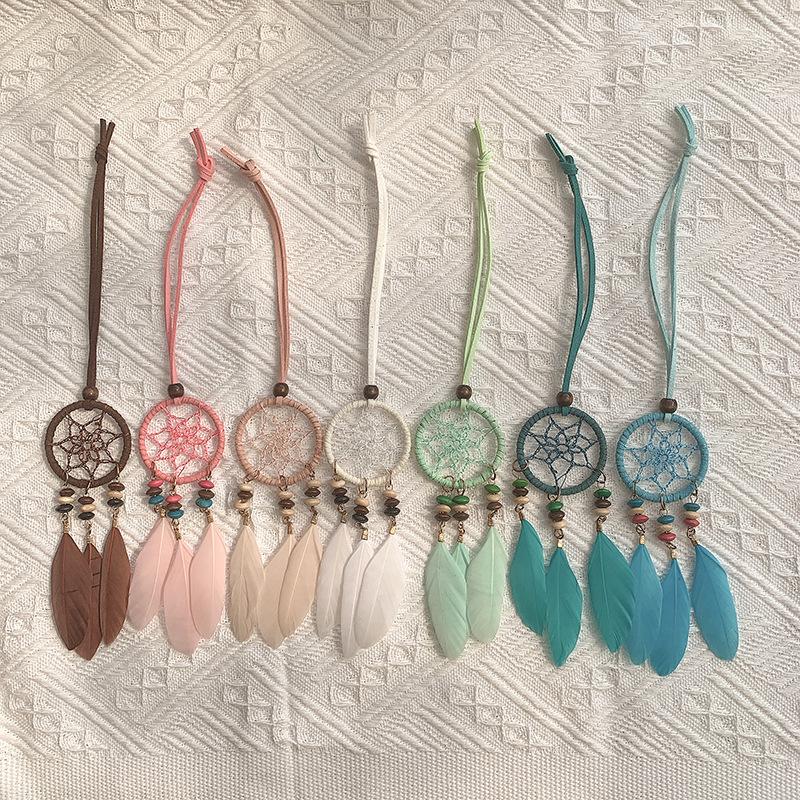 Bohemian Southeast Asian Dreamcatcher Feather Car Pendant Chimes - Handmade Holiday Hanging Ornaments with Three Pendants