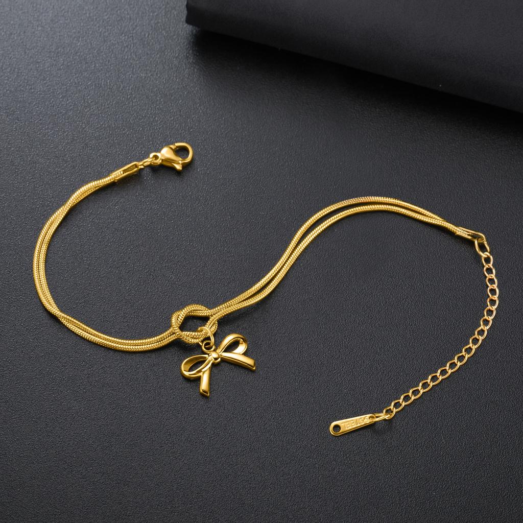 Cazador Gold Color Bowknot Love Knot Chain Bracelet Stainless Steel Trendy Bracelets for Women Girls Jewelry Mother's Day Gift