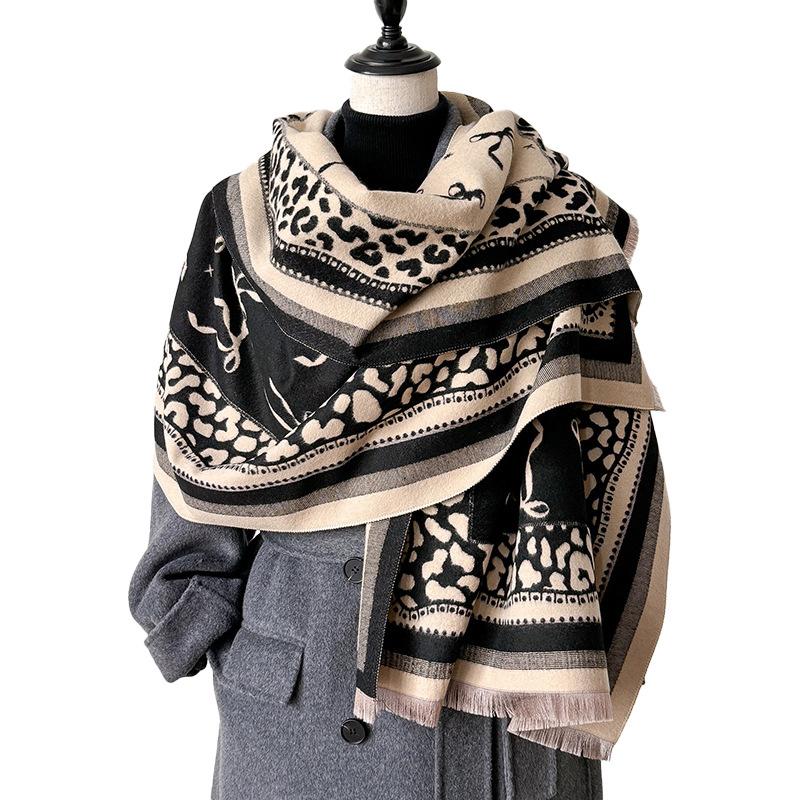 Imitationskaschmir Schleifendekoration Retro Texturdruck doppelseitiger warmer Schal Stola