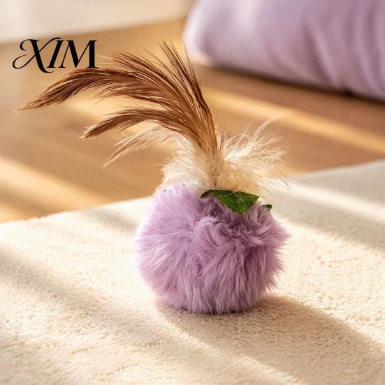 Realistic Prey Motion Cat Toys Furry Ball Toy with Feather, Interactive Pom Balls, Safe Plush for Adult Cats Soft Kitten Chasing Indoor Exercise