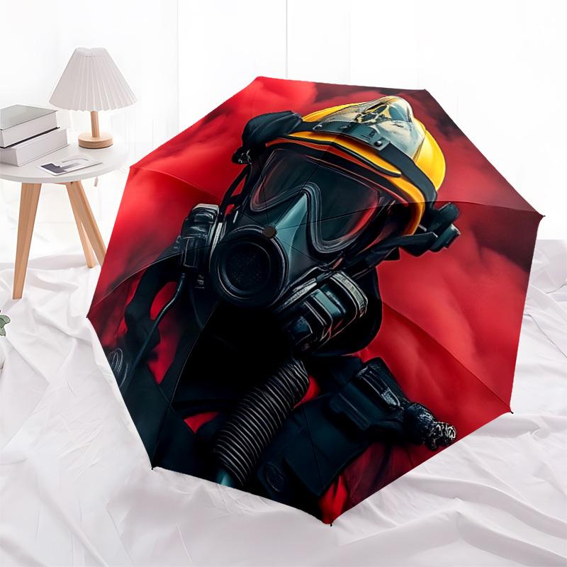 1PC Firefighter Mask Automatic Folding Umbrella, Portable & Foldable Design with 8 Ribs, Casual Outdoor Accessory, Umbrella for Windproof09