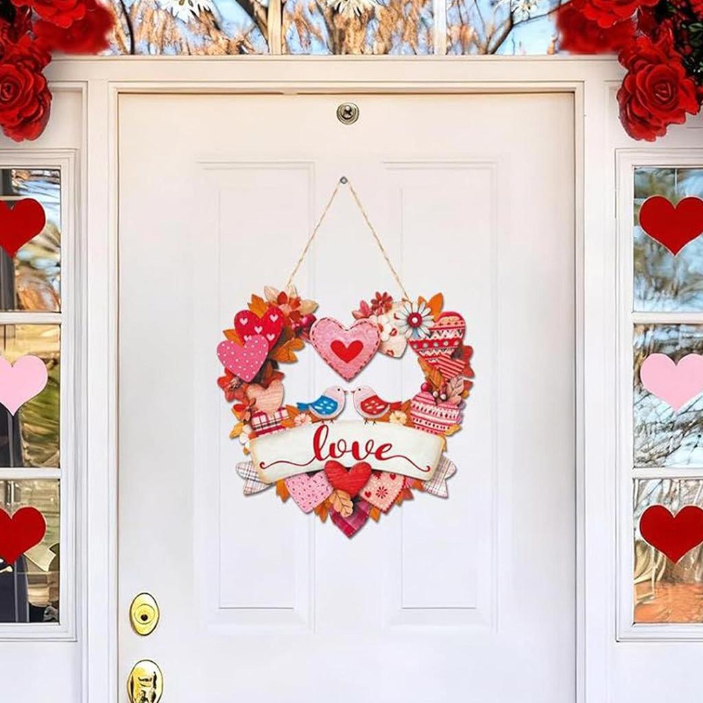 Wooden Valentines Door Sign Love Heart Decorative Sign Rustic Front Door Hangable Decorations for Outdoor Indoor Living Room