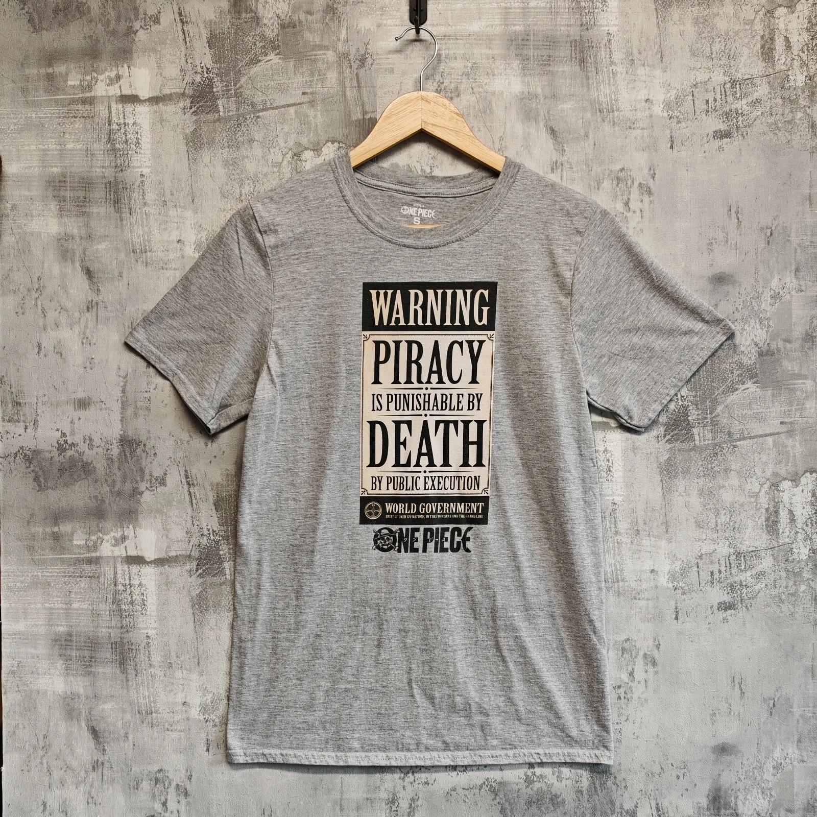 One Piece Netflix Grey Graphic T-Shirt Size S Anime Piracy Warning Tee 3XL