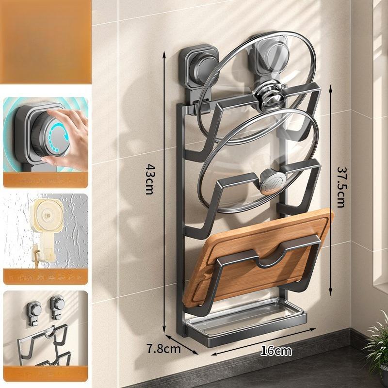 Suction Cup Lid Placer No Punching Wall Hanging Kitchen Rack Multifunctional Cutting Board Rack Powerful Lid Rack