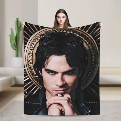 Warm Blanket Airplane Travel Ian Somerhalder The Vampire Diaries Throw Blanket Flannel Bedspread For Living Room Sofa Bed Cover