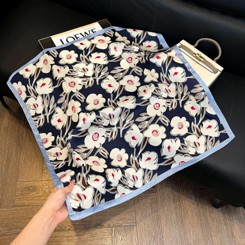 Silk scarf women's spring and autumn decoration versatile ins simple style striped square scarf streamer simulation silk fashion scarf scarf scarf