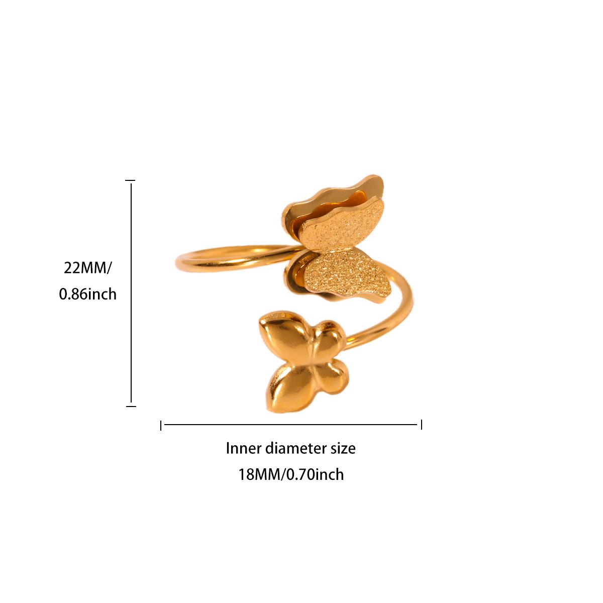 

Frosted Butterfly Flower Ring for Women 18K Gold-plated Stainless Steel Anti Fading Open Rings Wedding Jewelry Accessories Gifts Adjustable