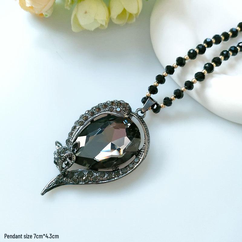 Damen Lange Blumen-Anhänger-Halskette - Elegante Wassertropfen-Pulloverkette für Herbst/Winter