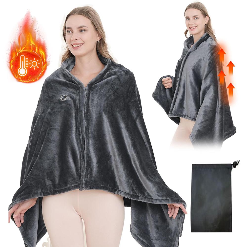 USB Charging Heated Blanket Shawl 3 Heating Level Heated Shawl Throw Blanket Flannel 8 Heated Areas for Outdoor Home Office