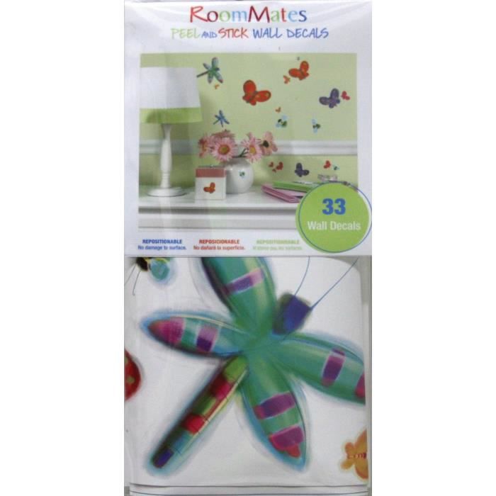 ROOMMATES Lot de 51 stickers PAPILLONS ET LIBELLULES repositionnables 4 feuilles de 10,1cm x 44,1cm