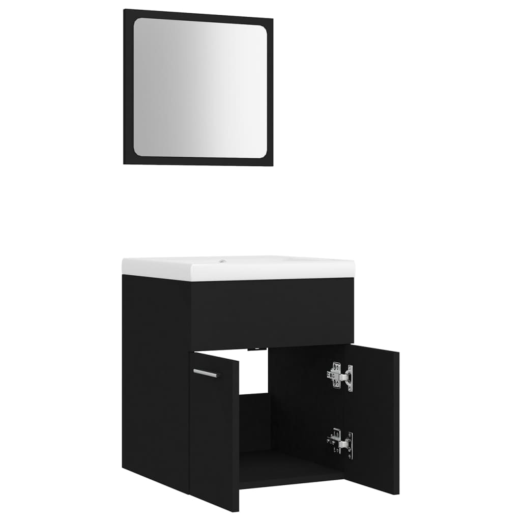 Bathroom Furniture Set Black Particleboard