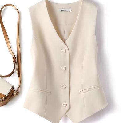 V-Neck Vest Women Thin Loose Waistcoat Single Breasted Sleeveless Blazer Female Slim Short Vest Femme Slim Buttons