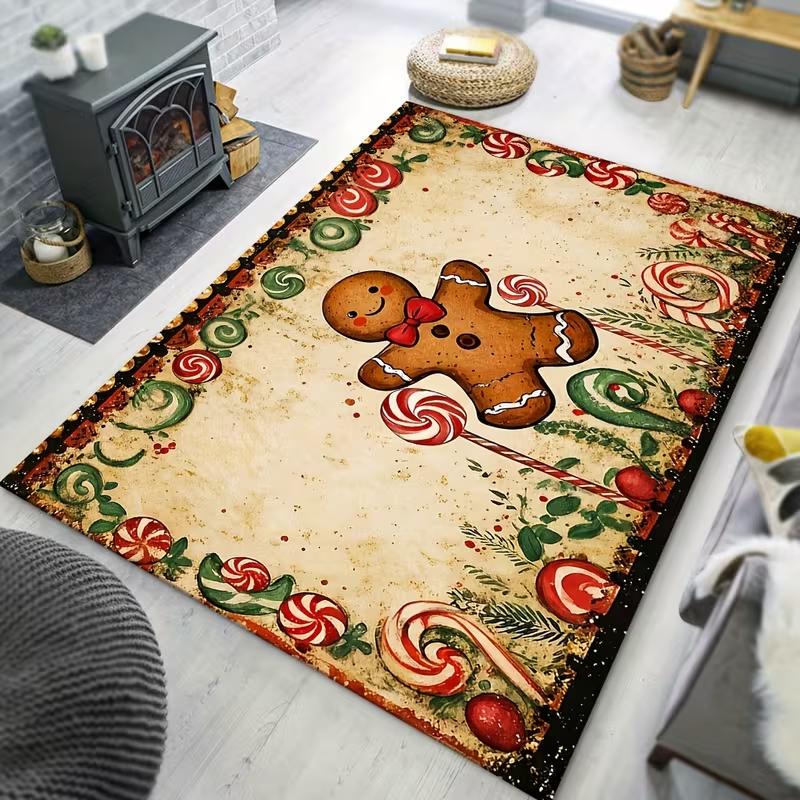 Christmas Gnome Pine Ball Print Area Rug Non Slip Floor Mat Xmas Holiday Home Decor Indoor Living Bedroom Festive Carpet