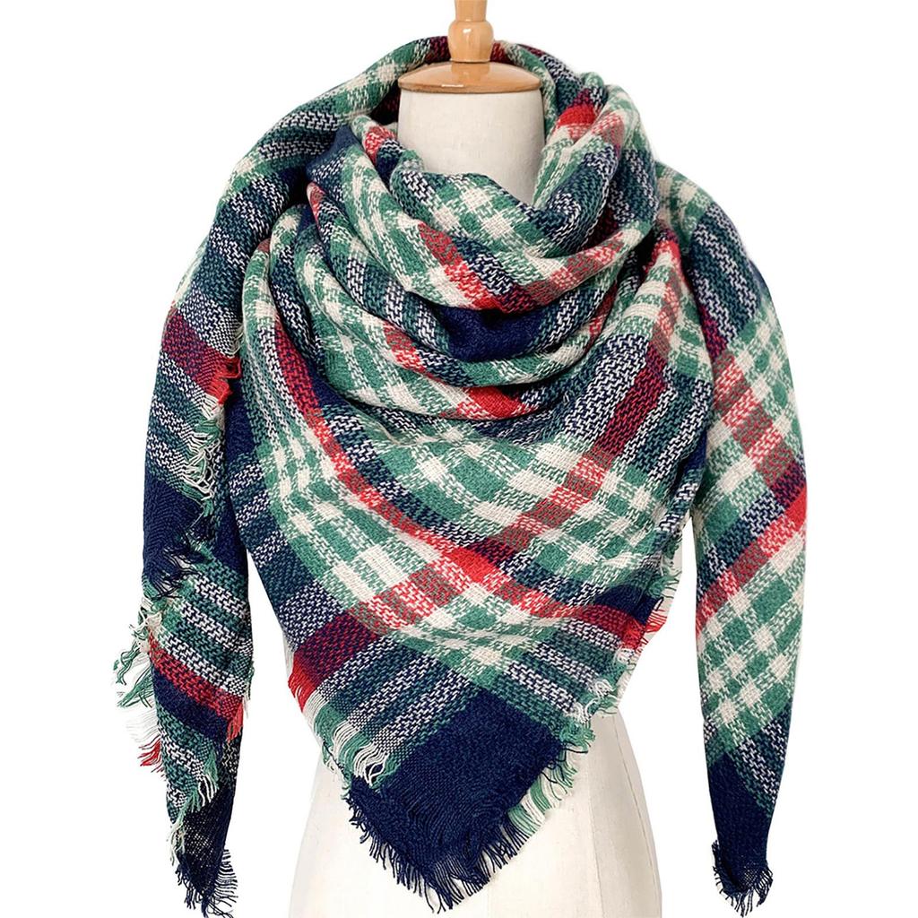 Women's Autumn And Winter Christmas Fashion Warm Casual Solid Color Plaid Long Scarf