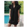Elegant Women Short Sleeve Summer Dress New Fashion Stand Collar Layered Ruffled Sleeve A-line Casual Dresses Solid Loose V Neck Party Short Dress 859