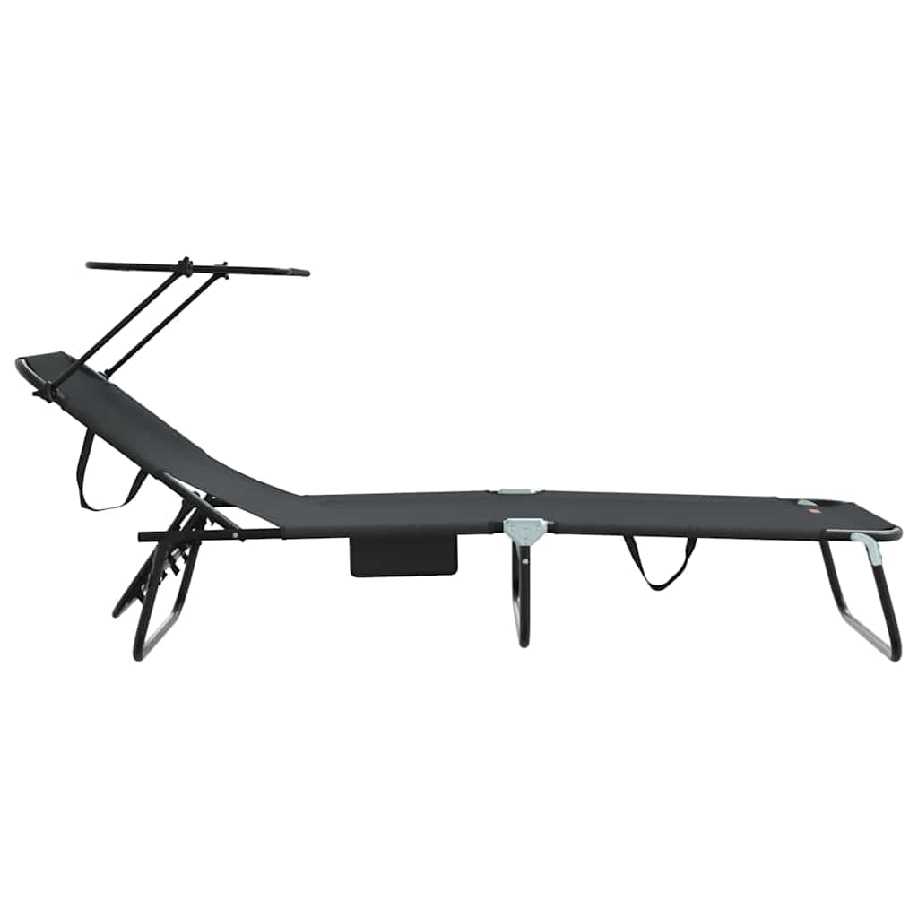 Folding Sun Lounger Black 190 X 57 X 81 Cm Oxford