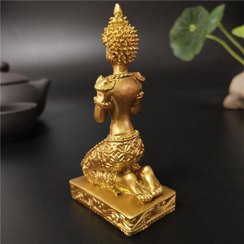 Złota Statua Buddy z Tajlandii Dekoracja Domu Hinduistyczna Feng Shui Medytacja Modlący się Rzeźba Buddy Ozdoby Statuetki