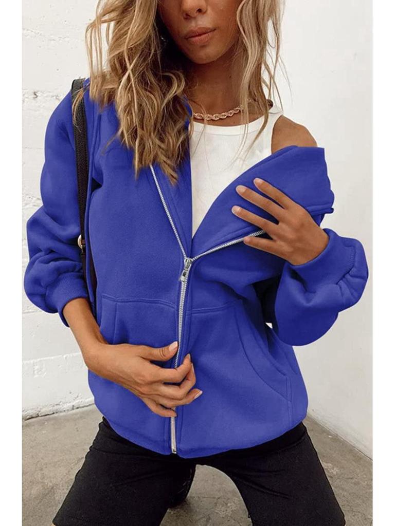 Casual Drawstring Zipper Hoodie Jacket with Pockets