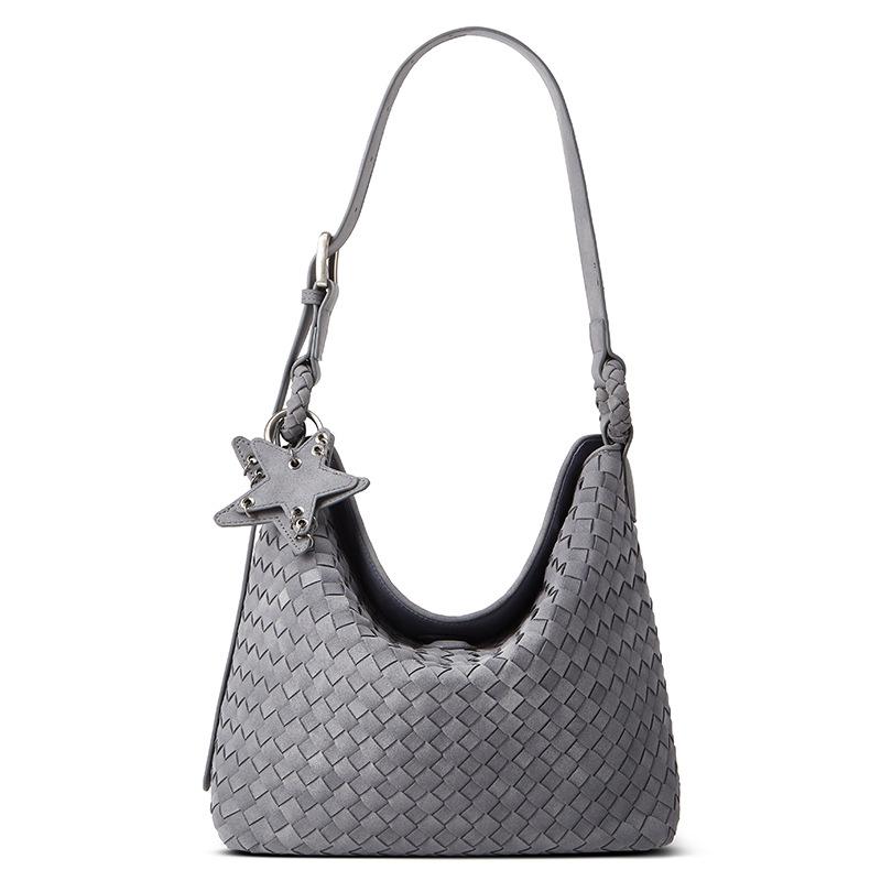 

Высококлассная матовая плетеная вручную сумка-тоут через плечо, вместительная ручная сумка для покупок для поездок на работу серый